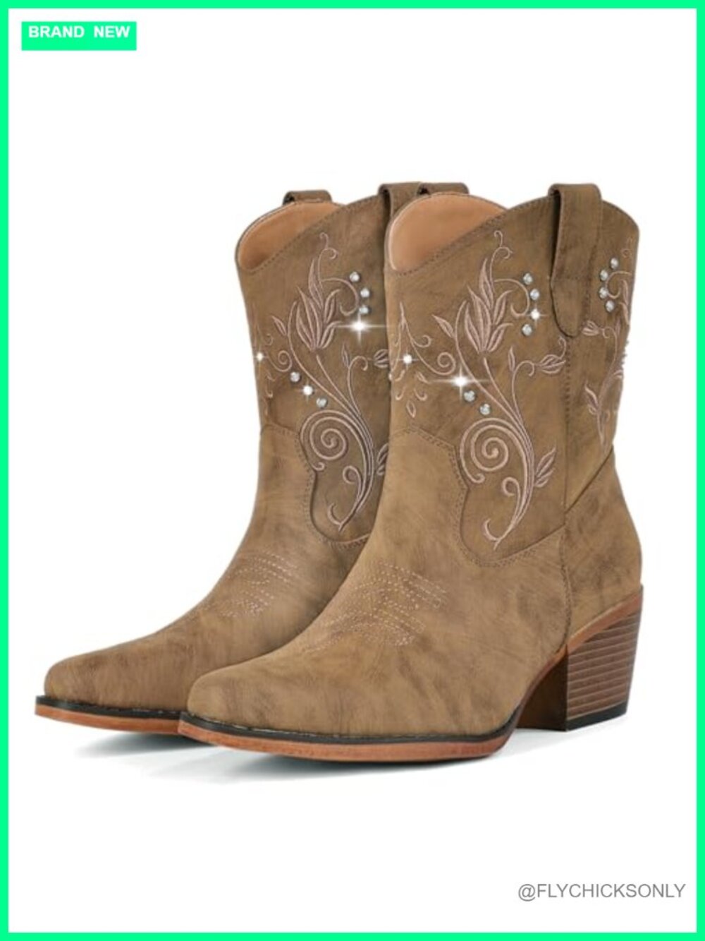 Western Ankle Cowboy Boots Faux Leather Block Heel Pointed Toe